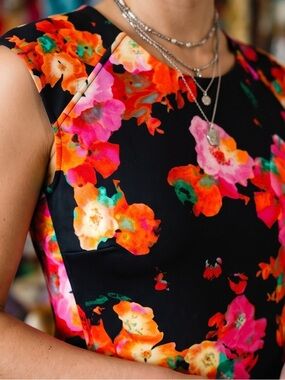Robert Rodriguez - Black Tank Top with Pink & Orange Floral Print Tailored